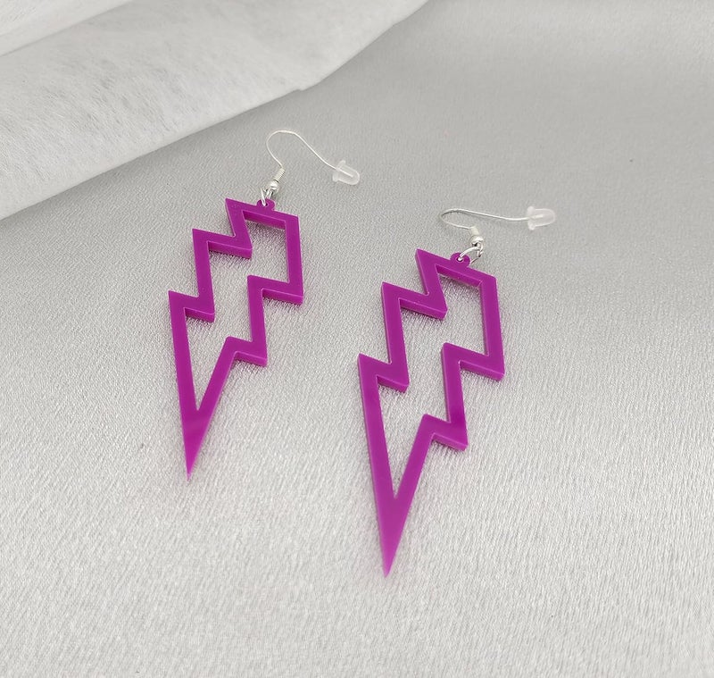 Modpide 80s Neon Earrings Hollow Lightning Bolt Halloween Punk Retro Earrings for Women 80's Party Accessories - Image 1
